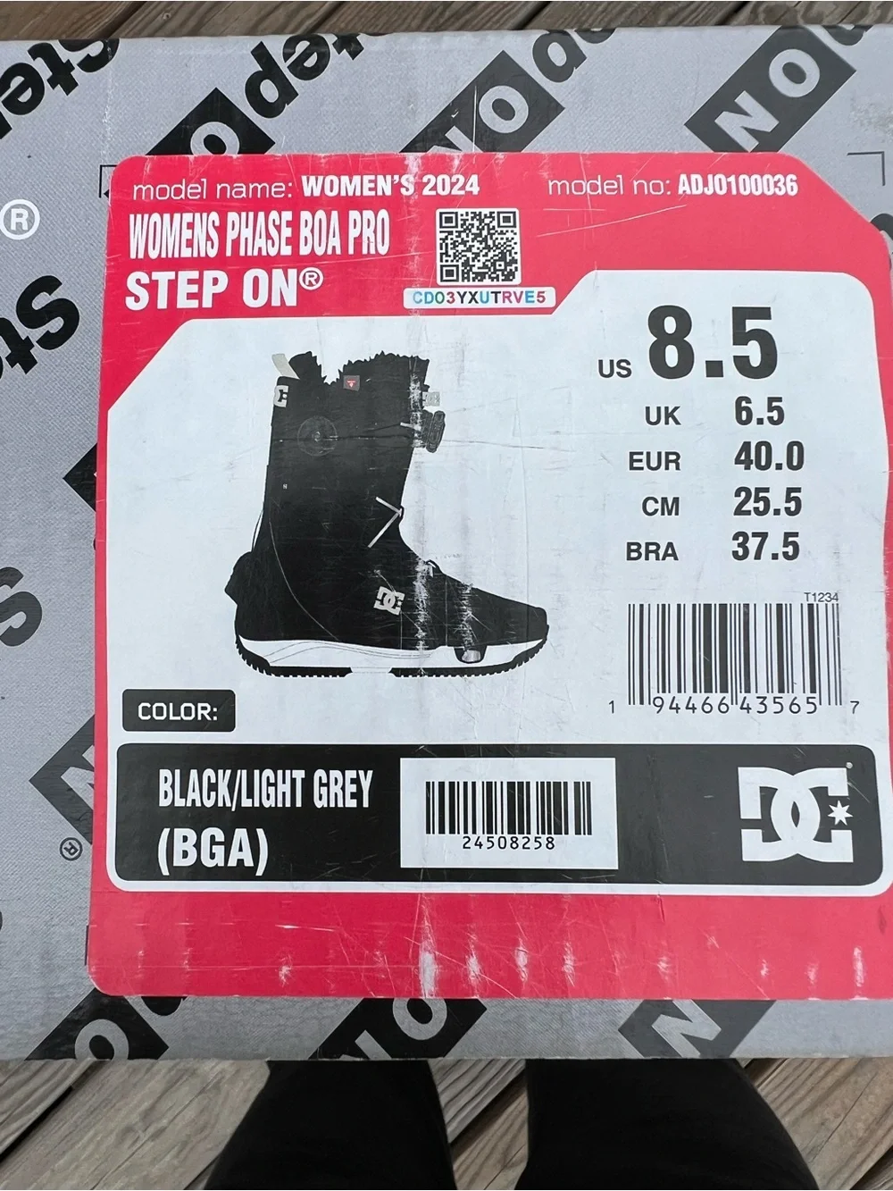 🏂 DC Phase BOA PRO Step On Boot Women's  Sz 8.5 Black /Light Grey